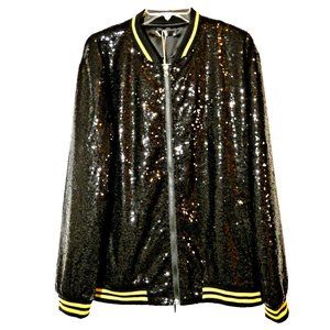 Black Varsity Jacket Football Sequins Party Holiday Date New Years Adult Size L